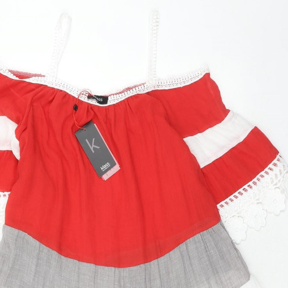 Klass Womens Red Colourblock Polyester Trapeze & Swing Size 10 One Shoulder Pullover
