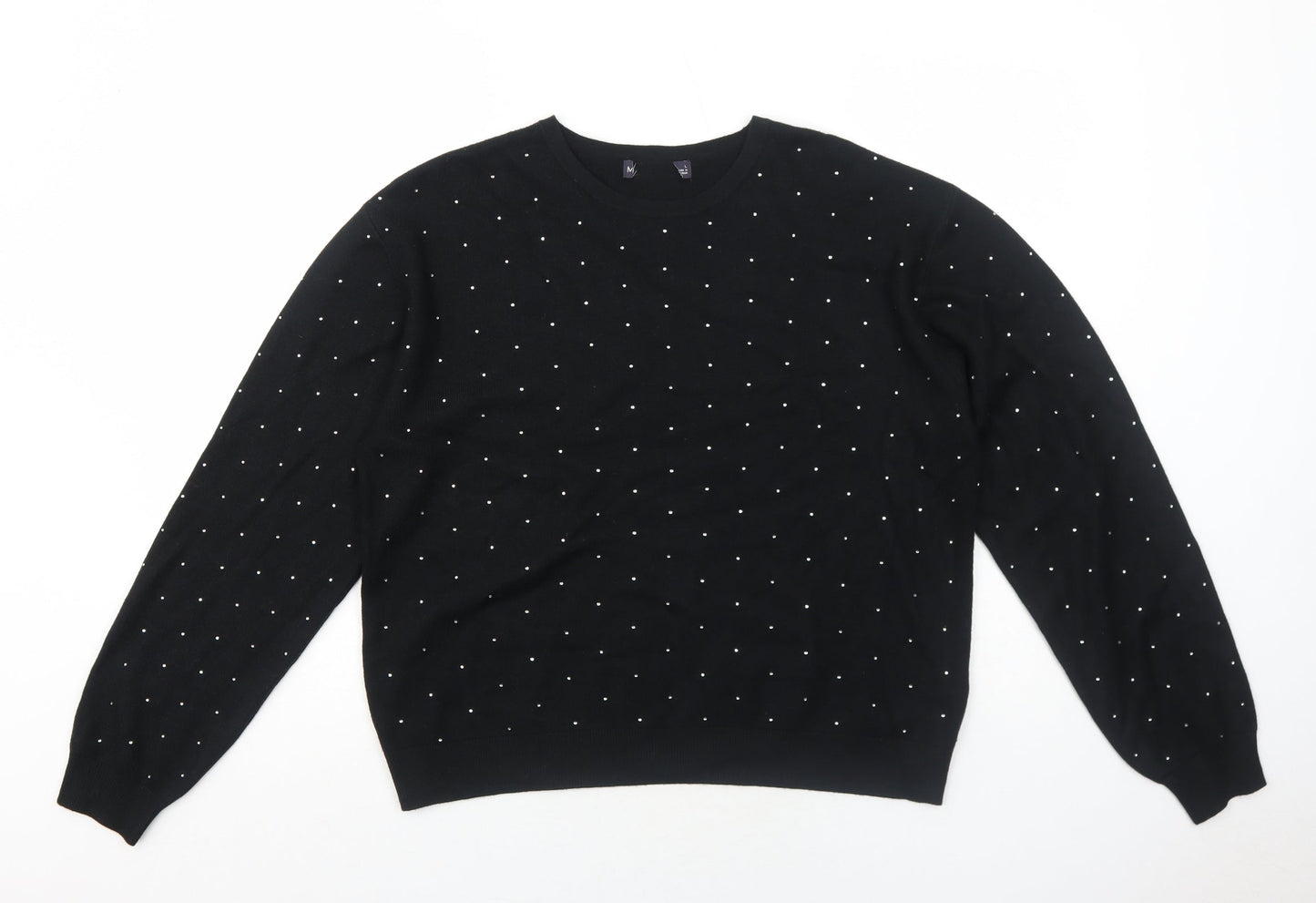 Marks and Spencer Womens Black Round Neck Polka Dot Acrylic Pullover Jumper Size M