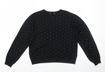 Marks & Spencer Womens Black Round Neck Polka Dot Acrylic Pullover Jumper Size M