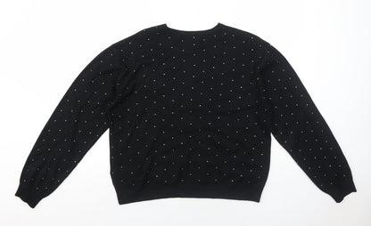 Marks & Spencer Womens Black Round Neck Polka Dot Acrylic Pullover Jumper Size M