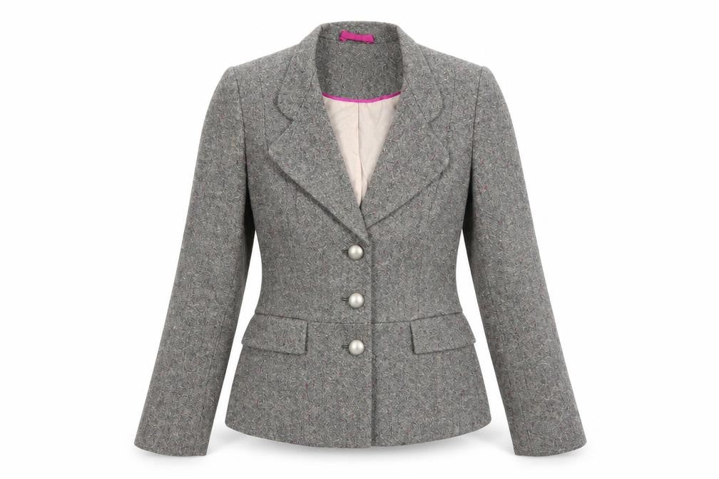 Minuet Womens Grey Geometric Wool Jacket Blazer Size 10