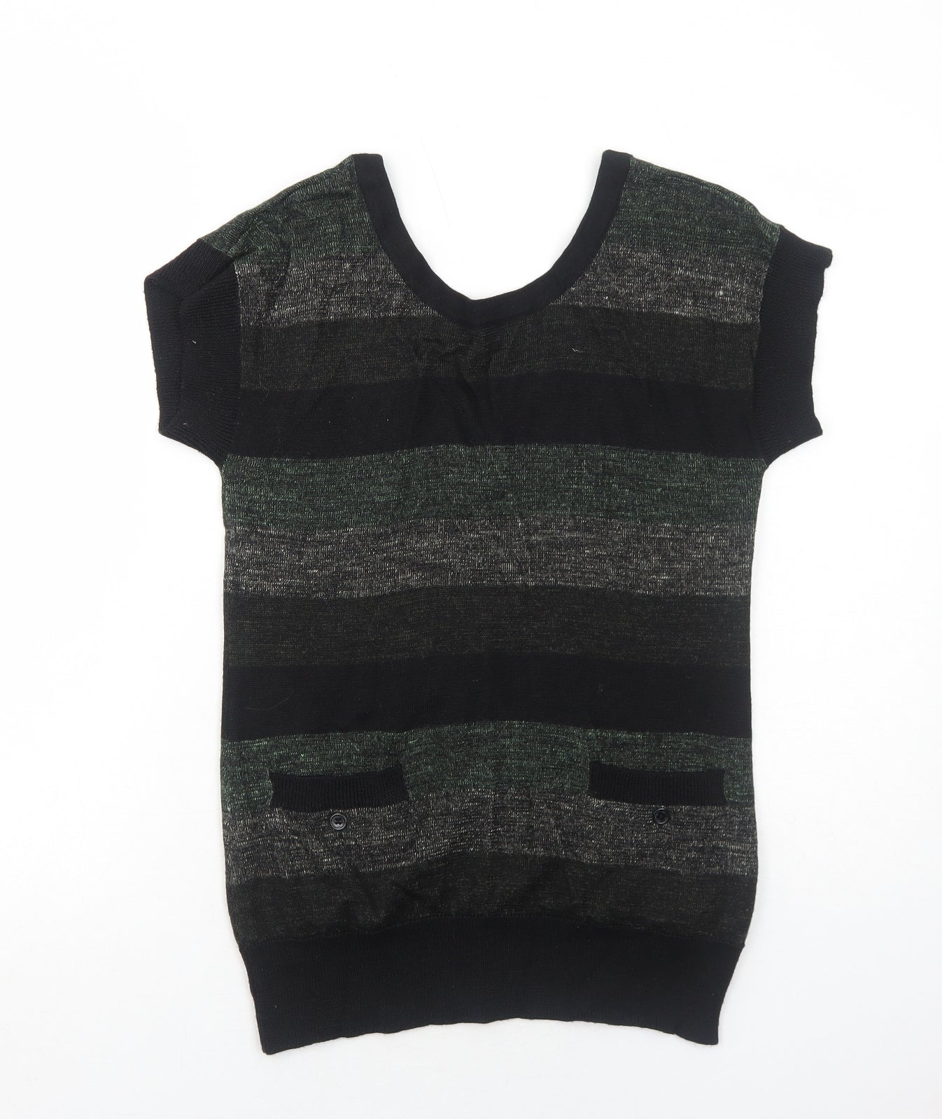 DC Womens Green Round Neck Striped Acrylic Pullover Jumper Size M