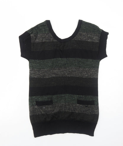DC Womens Green Round Neck Striped Acrylic Pullover Jumper Size M