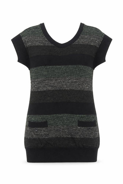 DC Womens Green Round Neck Striped Acrylic Pullover Jumper Size M