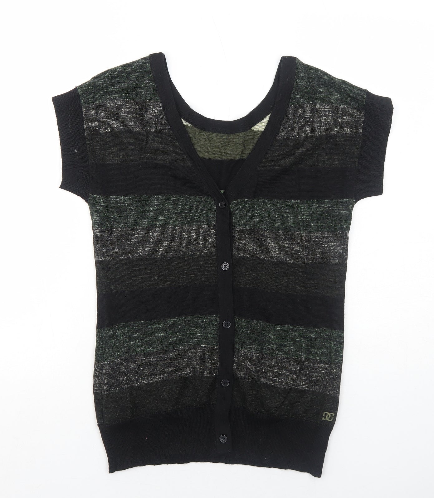 DC Womens Green Round Neck Striped Acrylic Pullover Jumper Size M