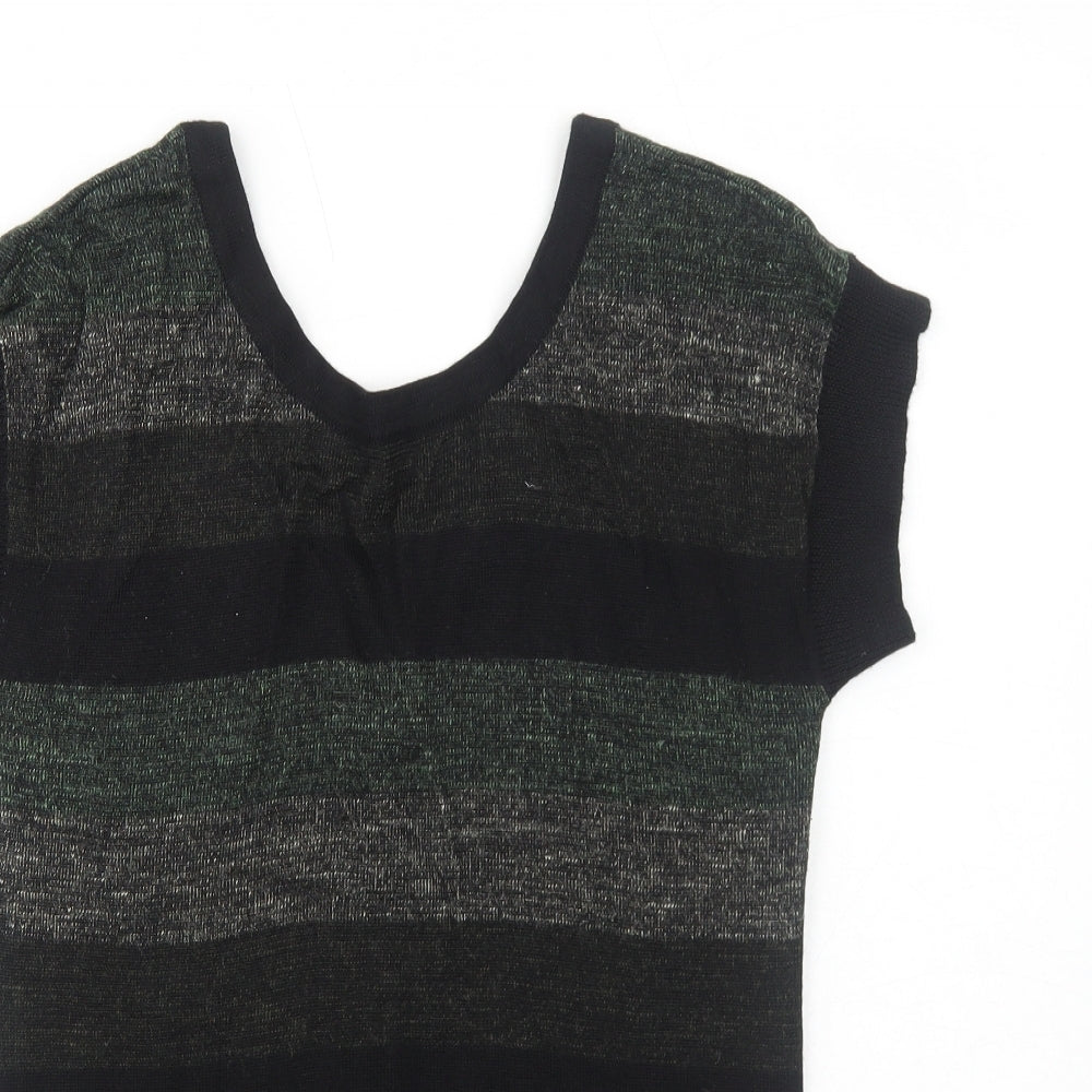 DC Womens Green Round Neck Striped Acrylic Pullover Jumper Size M