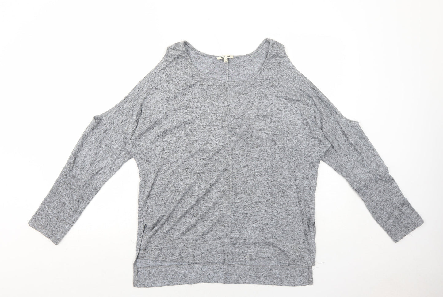 Bleuh Ceil Womens Grey Geometric Polyester Basic Blouse Size M Round Neck - Cold Shoulder
