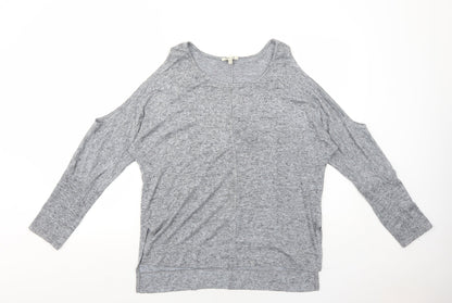 Bleuh Ceil Womens Grey Geometric Polyester Basic Blouse Size M Round Neck - Cold Shoulder