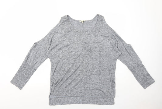 Bleuh Ceil Womens Grey Geometric Polyester Basic Blouse Size M Round Neck - Cold Shoulder