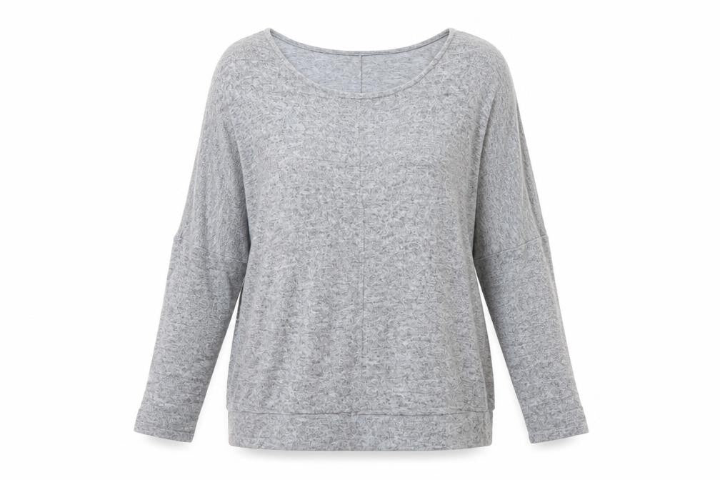 Bleuh Ceil Womens Grey Geometric Polyester Basic Blouse Size M Round Neck - Cold Shoulder