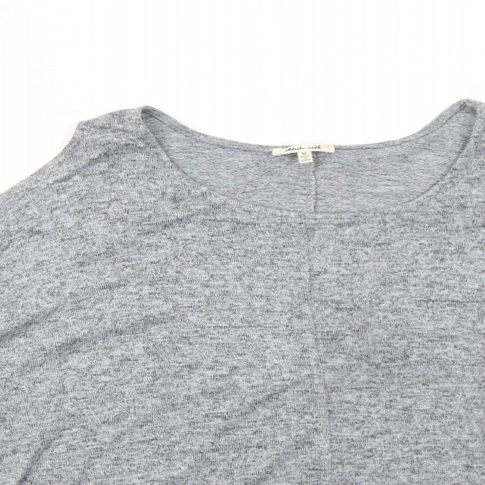 Bleuh Ceil Womens Grey Geometric Polyester Basic Blouse Size M Round Neck - Cold Shoulder