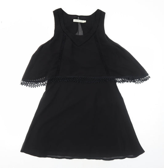 Luc-Ce Womens Black Polyester Fit & Flare Size S Round Neck Zip