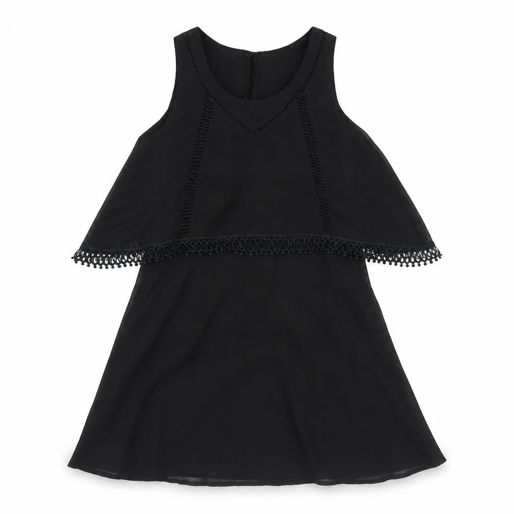 Luc-Ce Womens Black Polyester Fit & Flare Size S Round Neck Zip