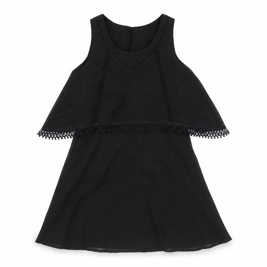Luc-Ce Womens Black Polyester Fit & Flare Size S Round Neck Zip