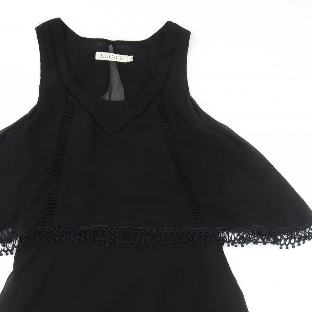 Luc-Ce Womens Black Polyester Fit & Flare Size S Round Neck Zip