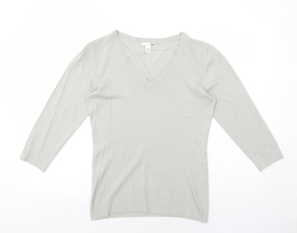 H&M Womens Grey V-Neck Acrylic Pullover Jumper Size M