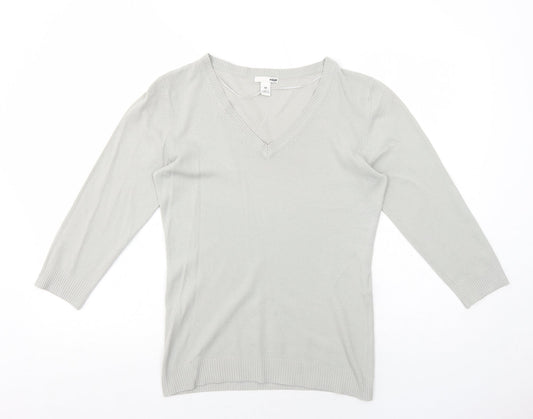 H&M Womens Grey V-Neck Acrylic Pullover Jumper Size M