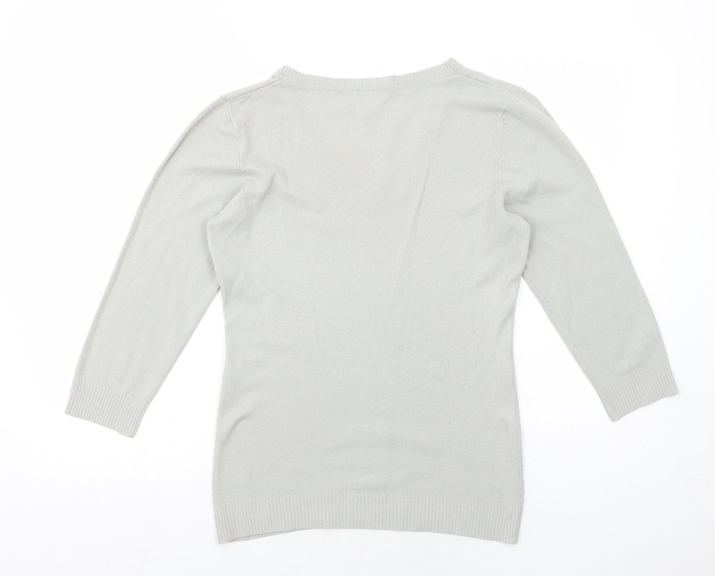 H&M Womens Grey V-Neck Acrylic Pullover Jumper Size M