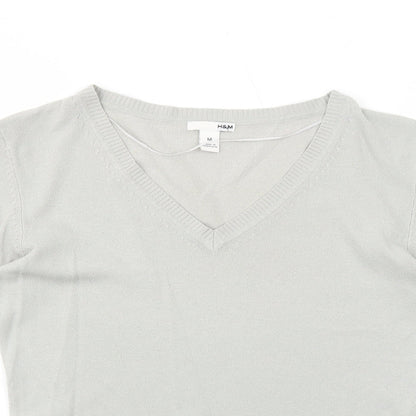 H&M Womens Grey V-Neck Acrylic Pullover Jumper Size M