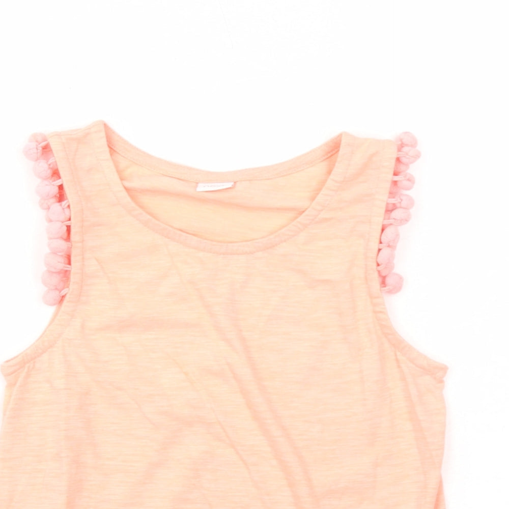 NEXT Girls Orange Cotton Basic Tank Size 10 Years Round Neck Pullover