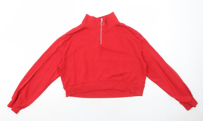 H&M Womens Red Cotton Pullover Sweatshirt Size S Zip