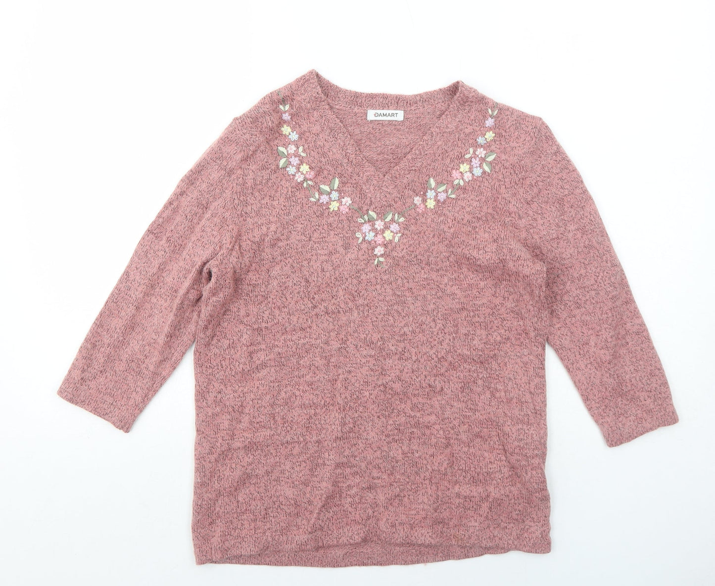 Damart Womens Pink V-Neck Acrylic Pullover Jumper Size 10