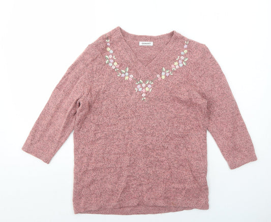 Damart Womens Pink V-Neck Acrylic Pullover Jumper Size 10