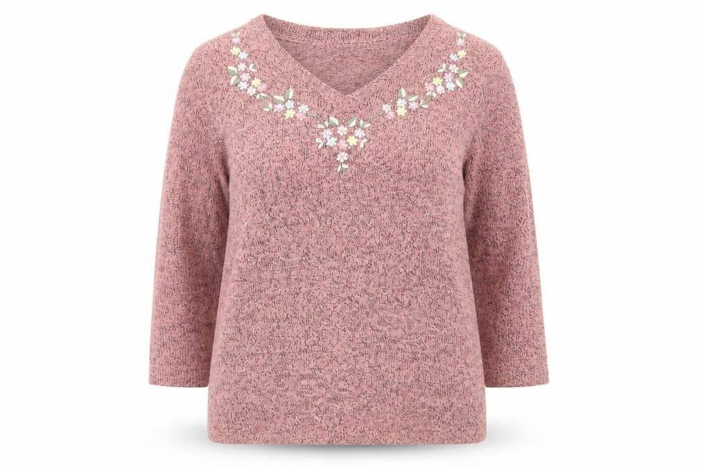 Damart Womens Pink V-Neck Acrylic Pullover Jumper Size 10
