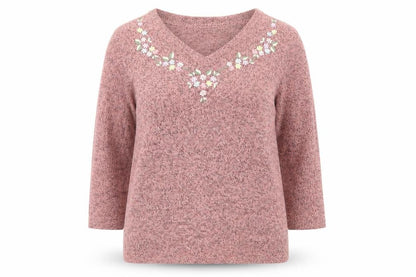 Damart Womens Pink V-Neck Acrylic Pullover Jumper Size 10