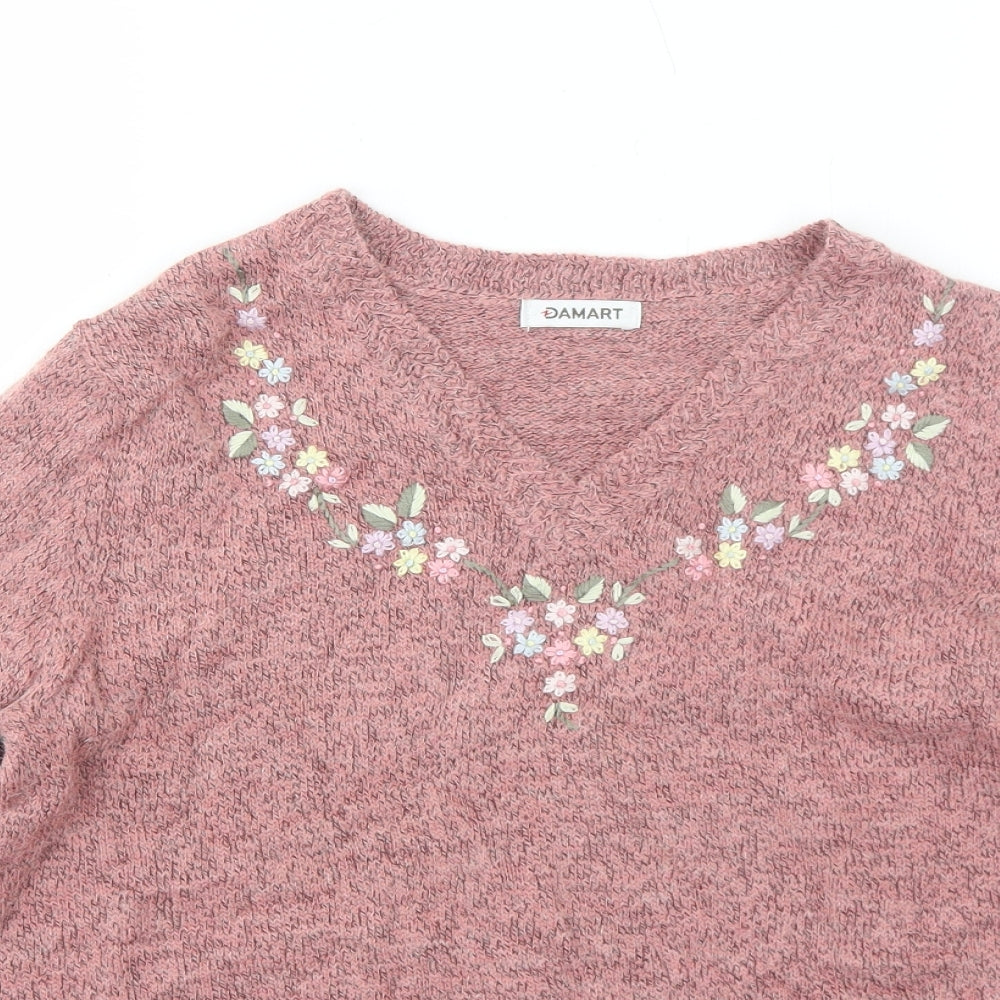 Damart Womens Pink V-Neck Acrylic Pullover Jumper Size 10