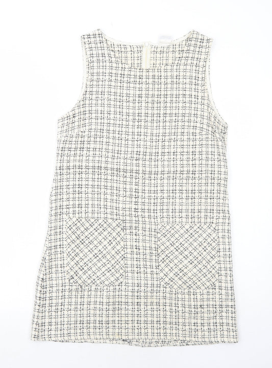 Cooperative Womens Ivory Geometric Cotton Pinafore/Dungaree Dress Size M Round Neck Zip