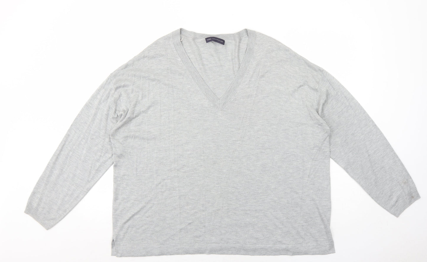 Marks and Spencer Womens Grey V-Neck Acrylic Pullover Jumper Size XL
