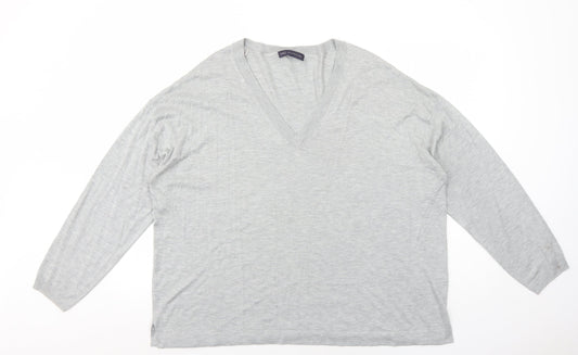 Marks and Spencer Womens Grey V-Neck Acrylic Pullover Jumper Size XL