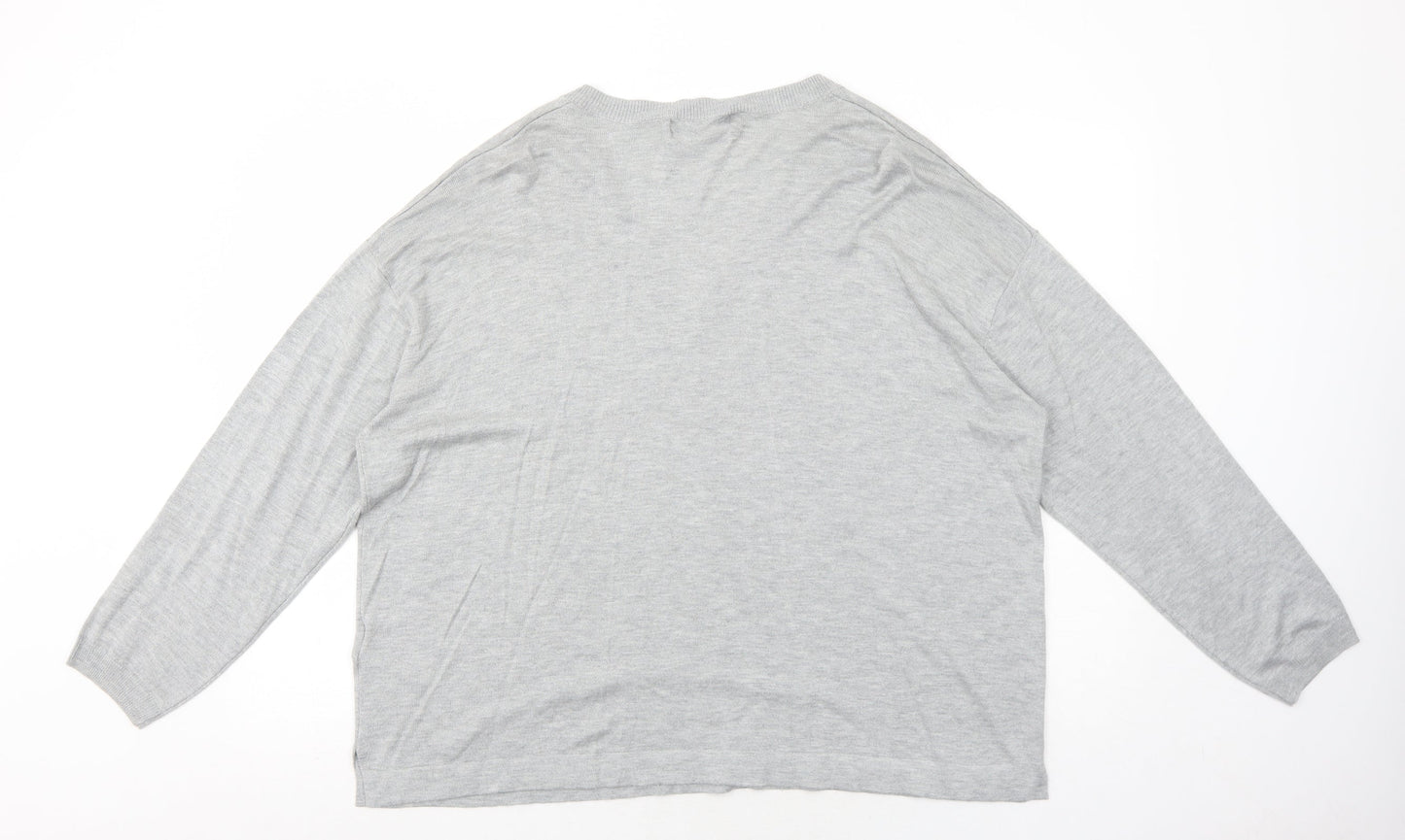 Marks and Spencer Womens Grey V-Neck Acrylic Pullover Jumper Size XL