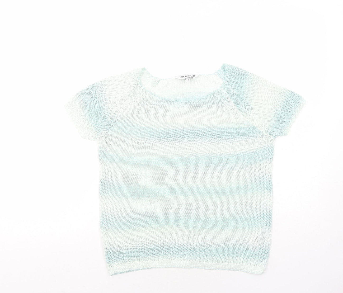 Debenhams Womens Green Round Neck Striped Acrylic Pullover Jumper Size 12