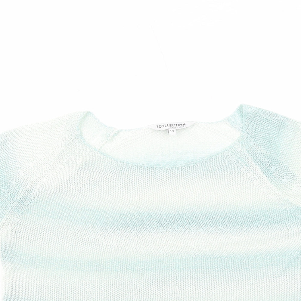 Debenhams Womens Green Round Neck Striped Acrylic Pullover Jumper Size 12