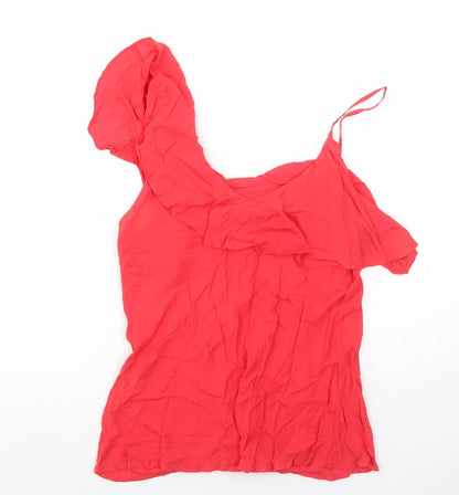 Warehouse Womens Red Viscose Basic Tank Size 14 Round Neck