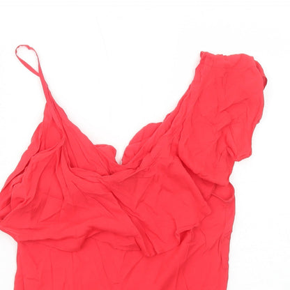 Warehouse Womens Red Viscose Basic Tank Size 14 Round Neck