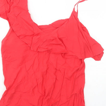 Warehouse Womens Red Viscose Basic Tank Size 14 Round Neck