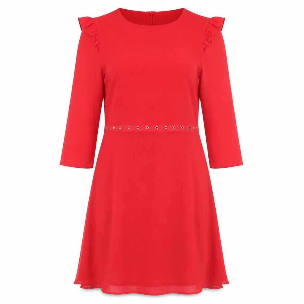 New Look Womens Red Polyester Trapeze & Swing Size 12 Round Neck Zip