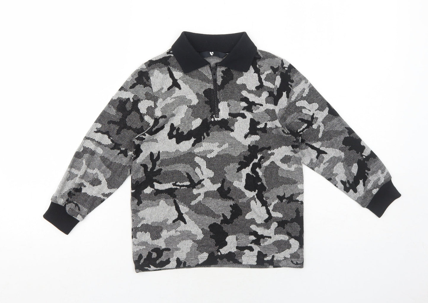 Very Boys Black Camouflage Viscose Basic Polo Size 6 Years Collared Zip
