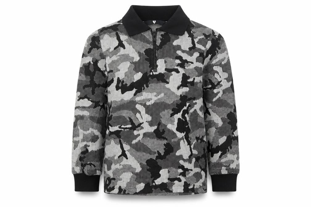 Very Boys Black Camouflage Viscose Basic Polo Size 6 Years Collared Zip