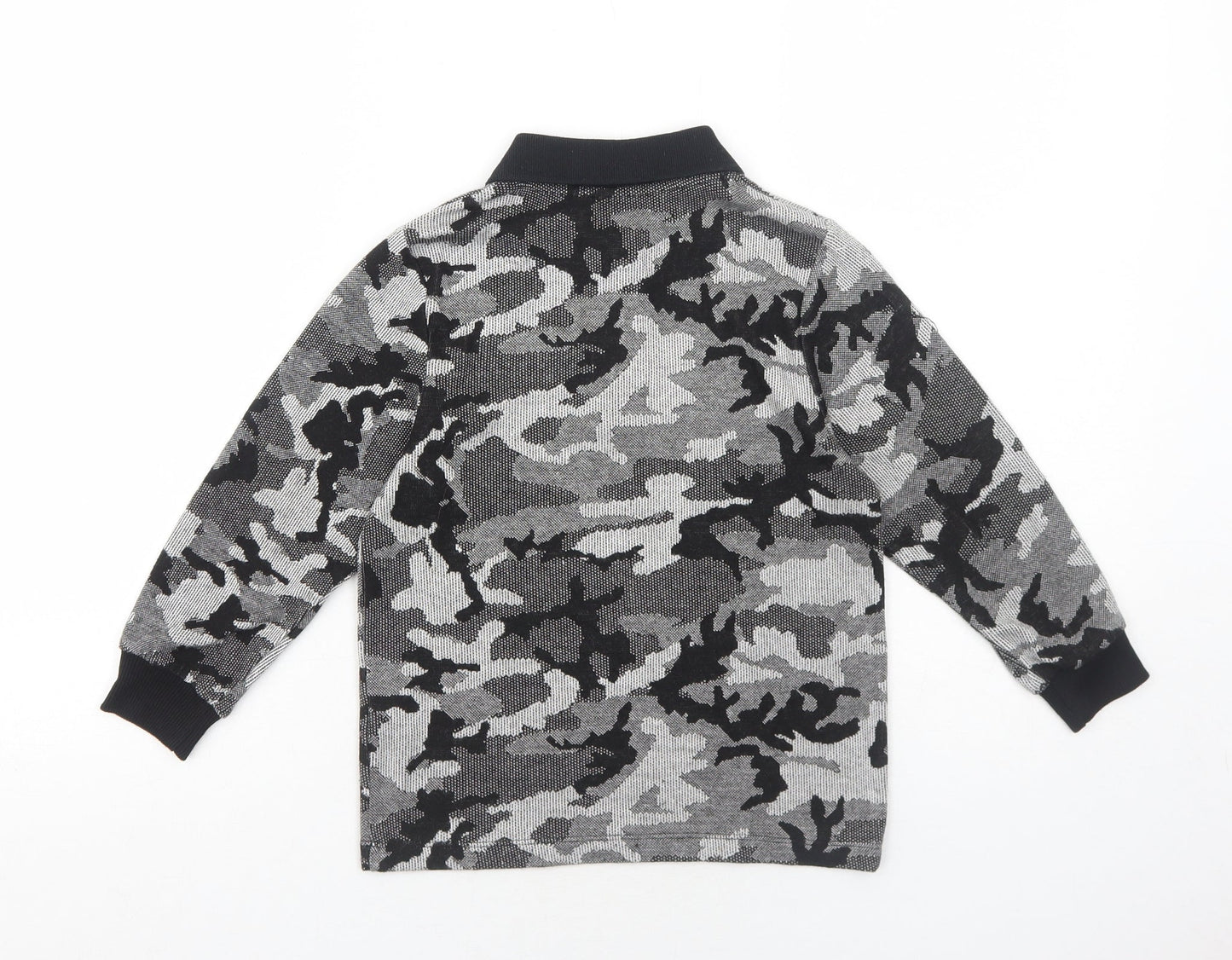 Very Boys Black Camouflage Viscose Basic Polo Size 6 Years Collared Zip