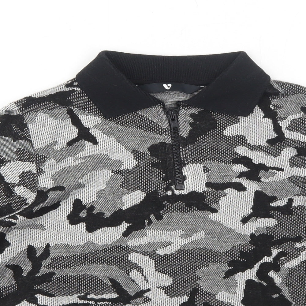 Very Boys Black Camouflage Viscose Basic Polo Size 6 Years Collared Zip