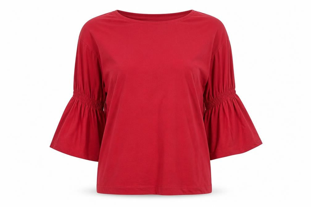 Global Work Womens Red Cotton Basic T-Shirt Size M Round Neck