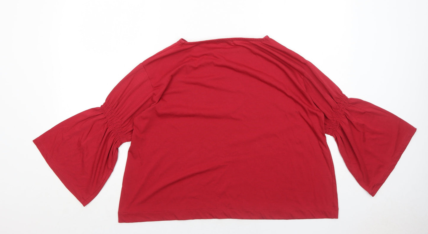 Global Work Womens Red Cotton Basic T-Shirt Size M Round Neck