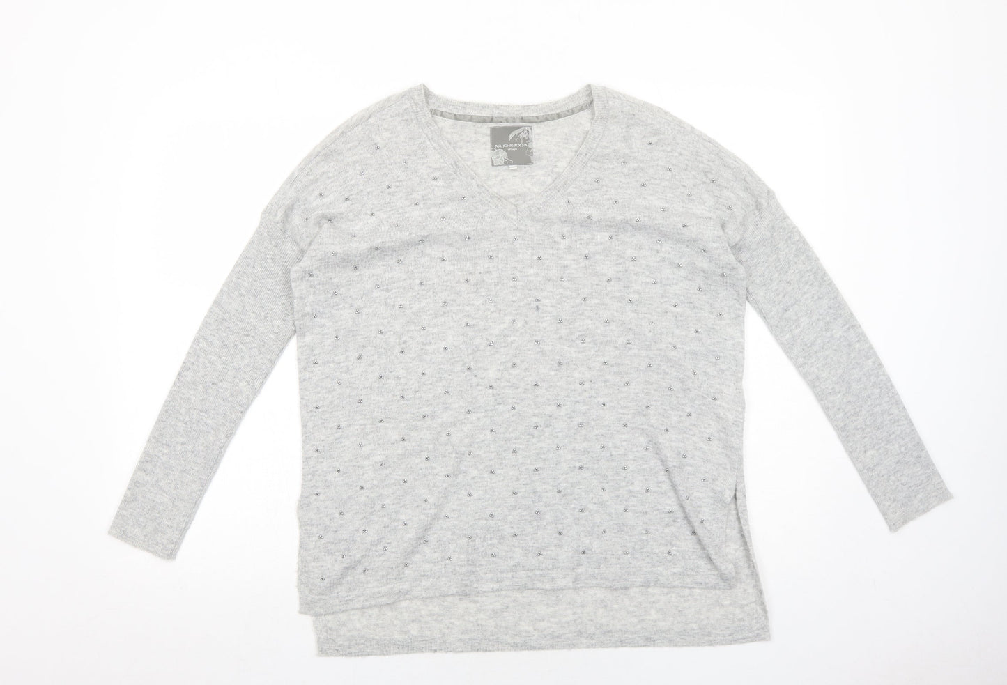 RJR.John Rocha Womens Grey V-Neck Nylon Pullover Jumper Size 8