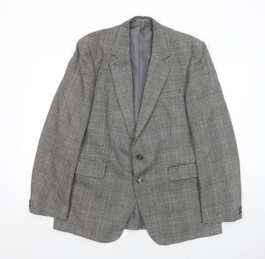Quality Clothes Mens Grey Plaid Polyester Jacket Suit Jacket Size 42 Regular