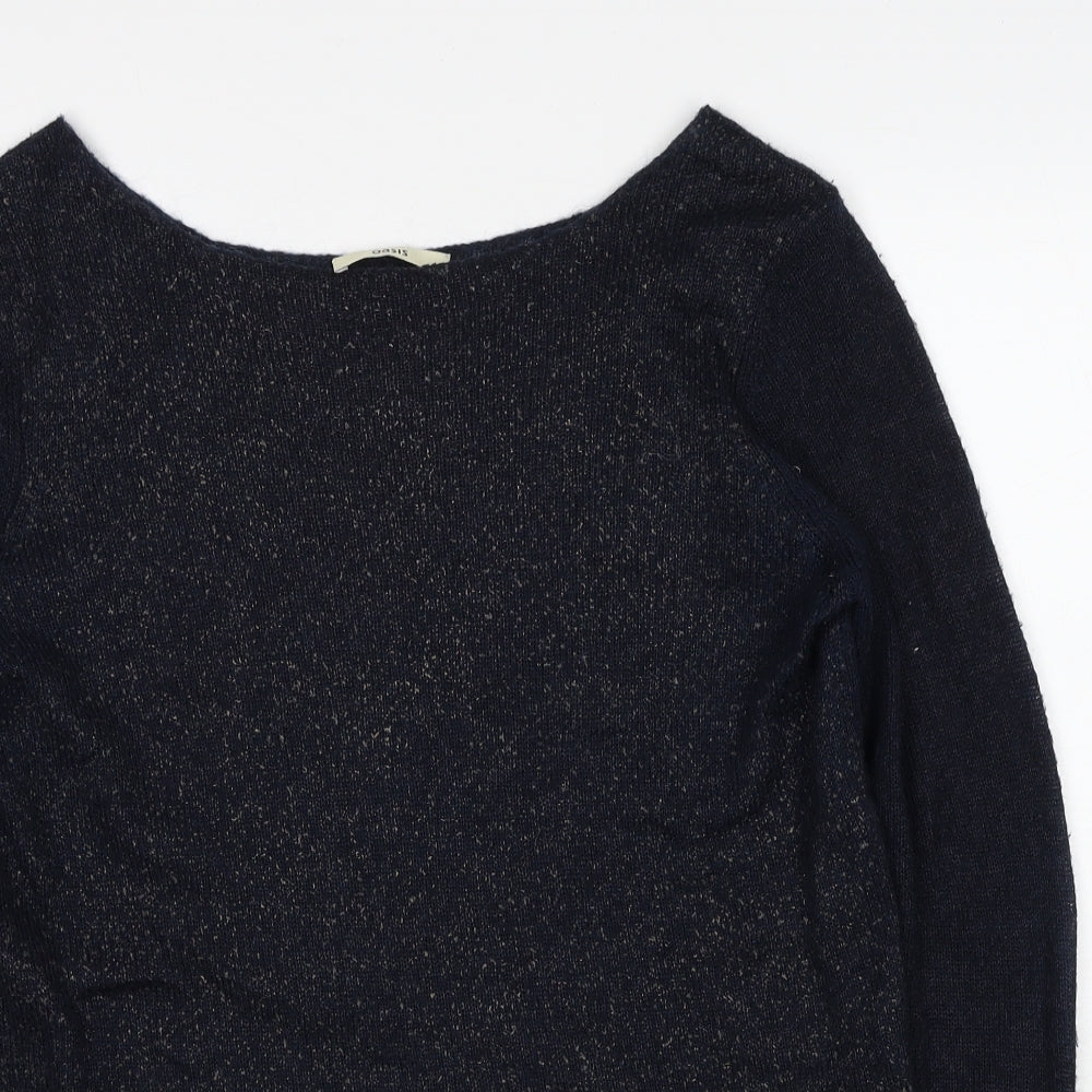 Oasis Womens Blue Boat Neck Acrylic Pullover Jumper Size M