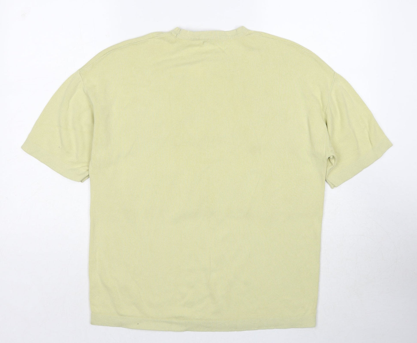 Zara Womens Green Striped Polyester Basic T-Shirt Size M Round Neck